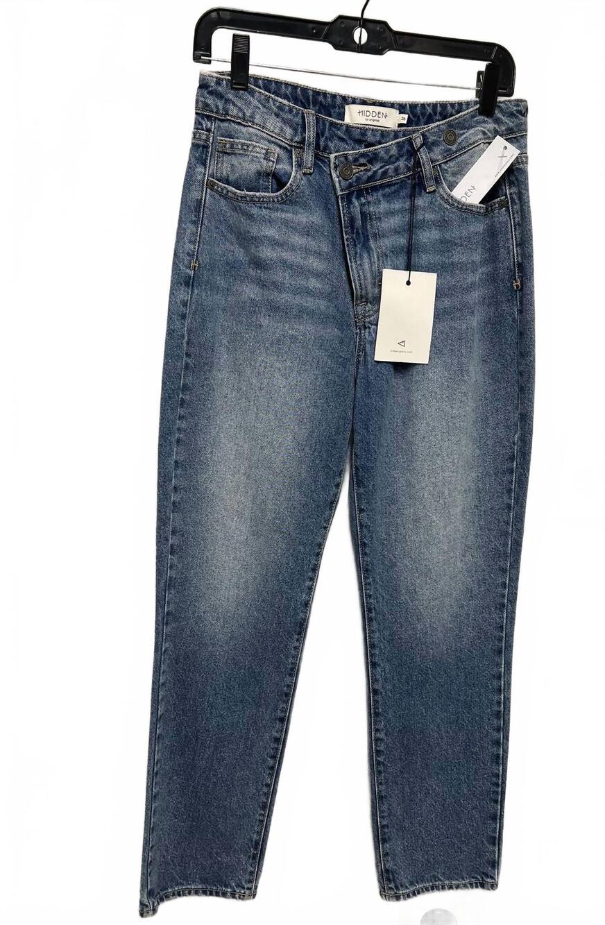 NEW HIDDEN women's crossover waist jean in medium wash